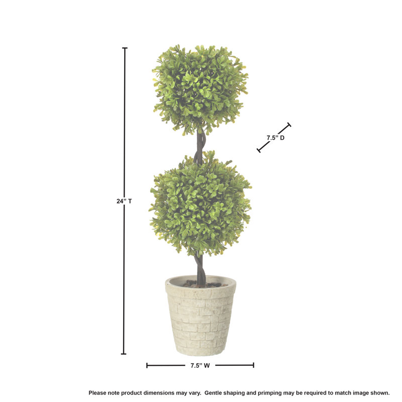 Charlton Home® 24'' Faux Boxwood Topiary in Wood Pot & Reviews Wayfair